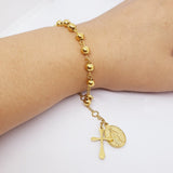 Gold Plated Stainless Steel Rosary Bracelet with Miraculous Medal