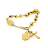 Gold Plated Stainless Steel Rosary Bracelet with Miraculous Medal