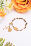 Gold Plated Stainless Steel Rosary Bracelet with Miraculous Medal