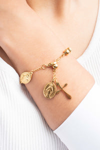 Gold Plated Stainless Steel Rosary Bracelet with Miraculous Medal