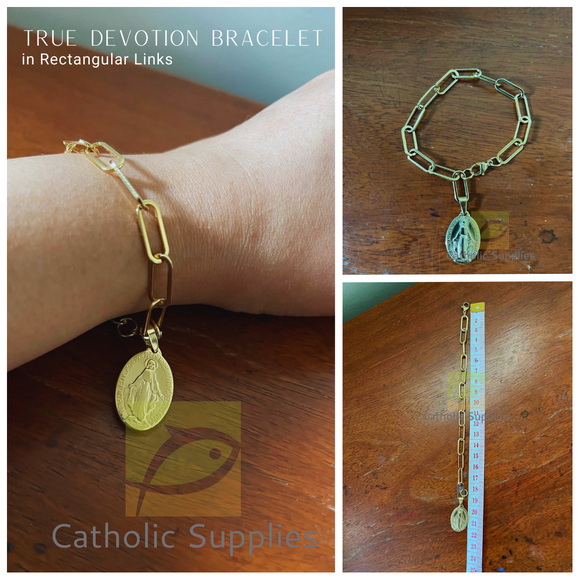 True Devotion Bracelet in Rectungalr Links with Miraculous Medal